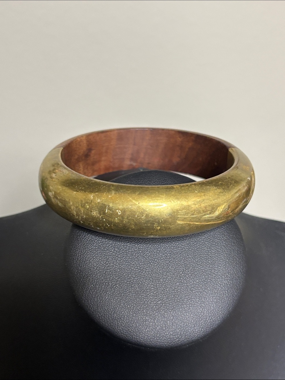 Boho Gold-Tone Wood Lined Bangle Bracelet